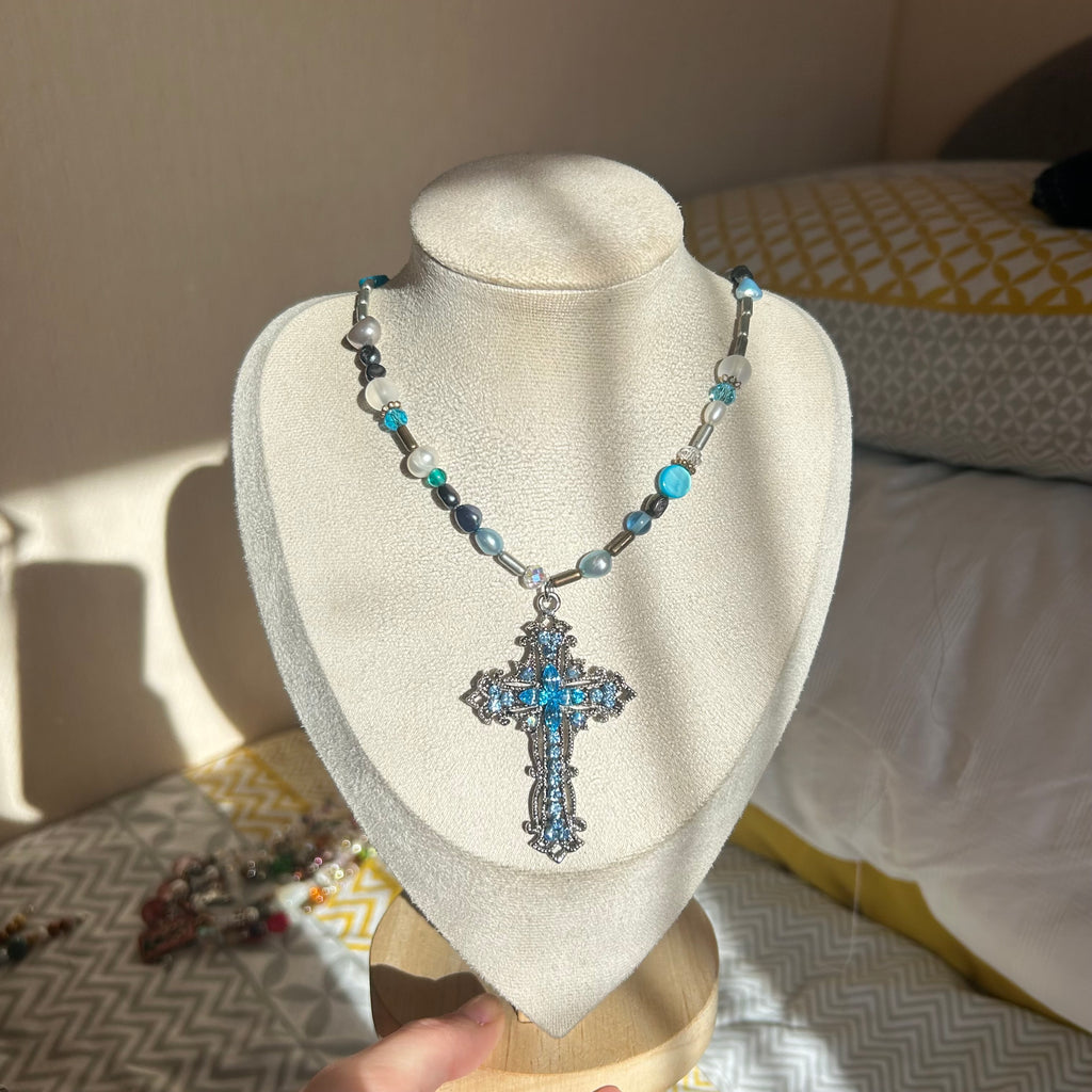 Blue cross necklace