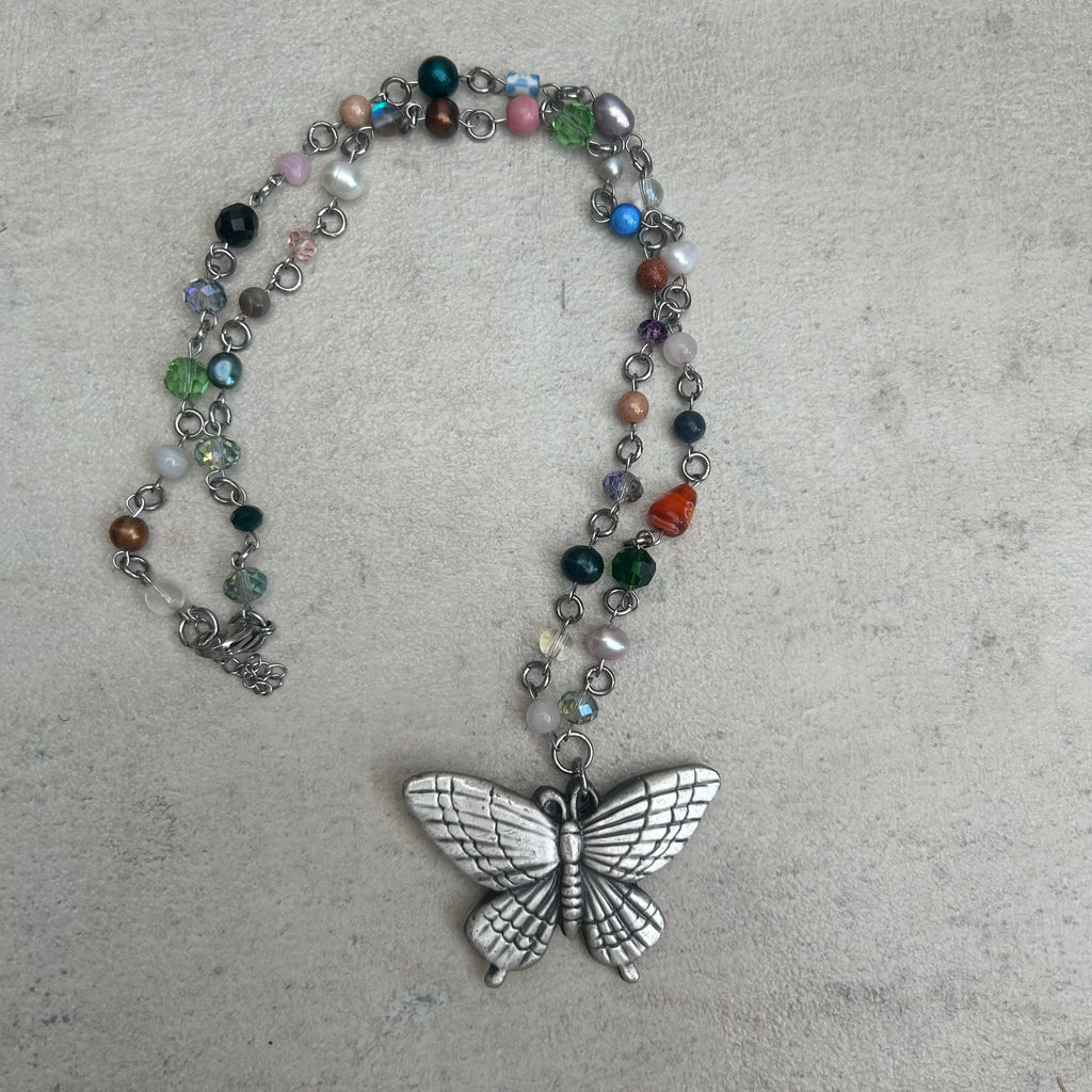 Butterfly weighted beaded necklace