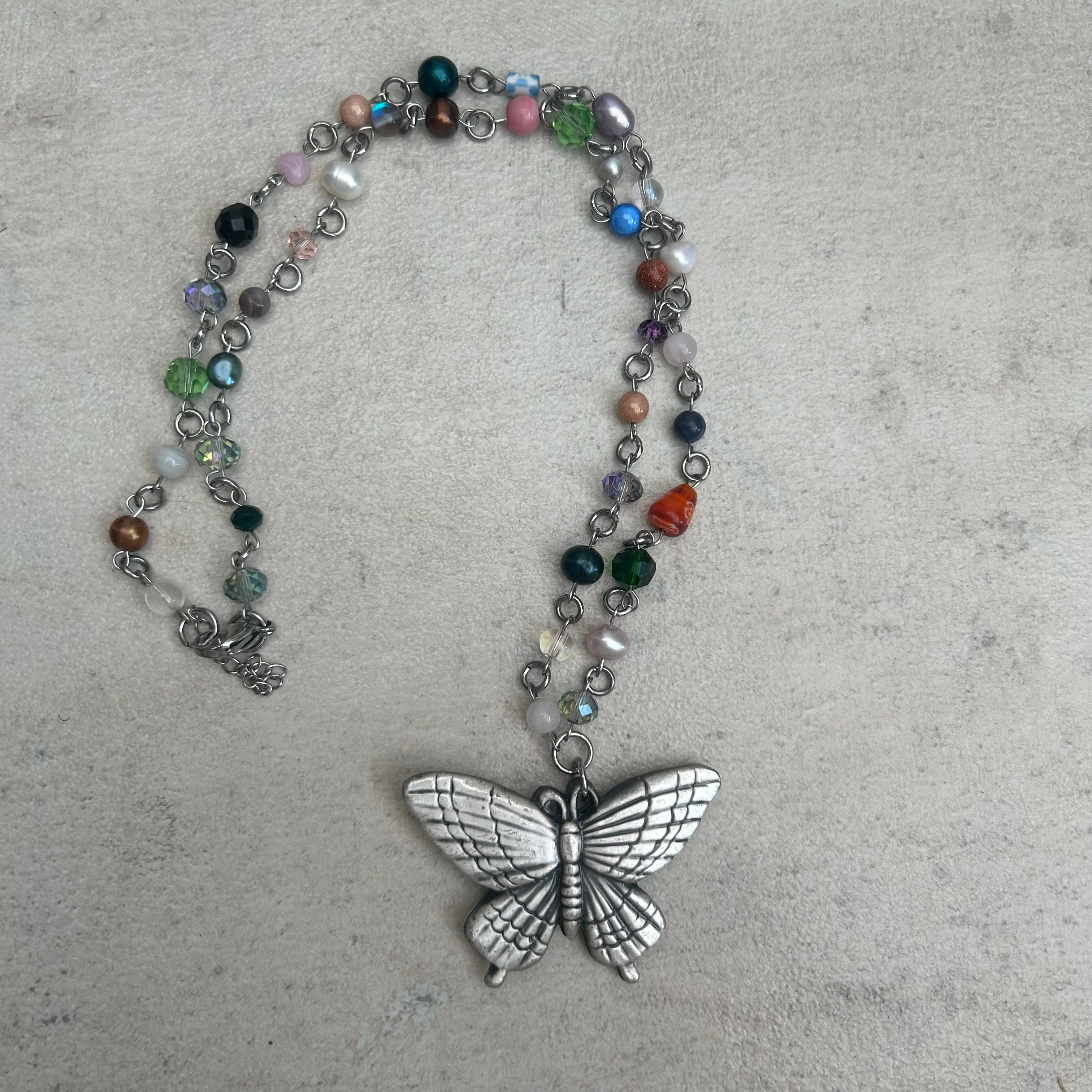 Butterfly weighted beaded necklace
