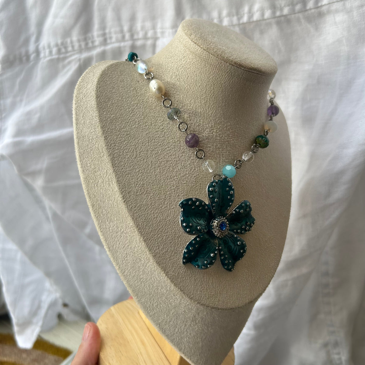 Blue flower necklace