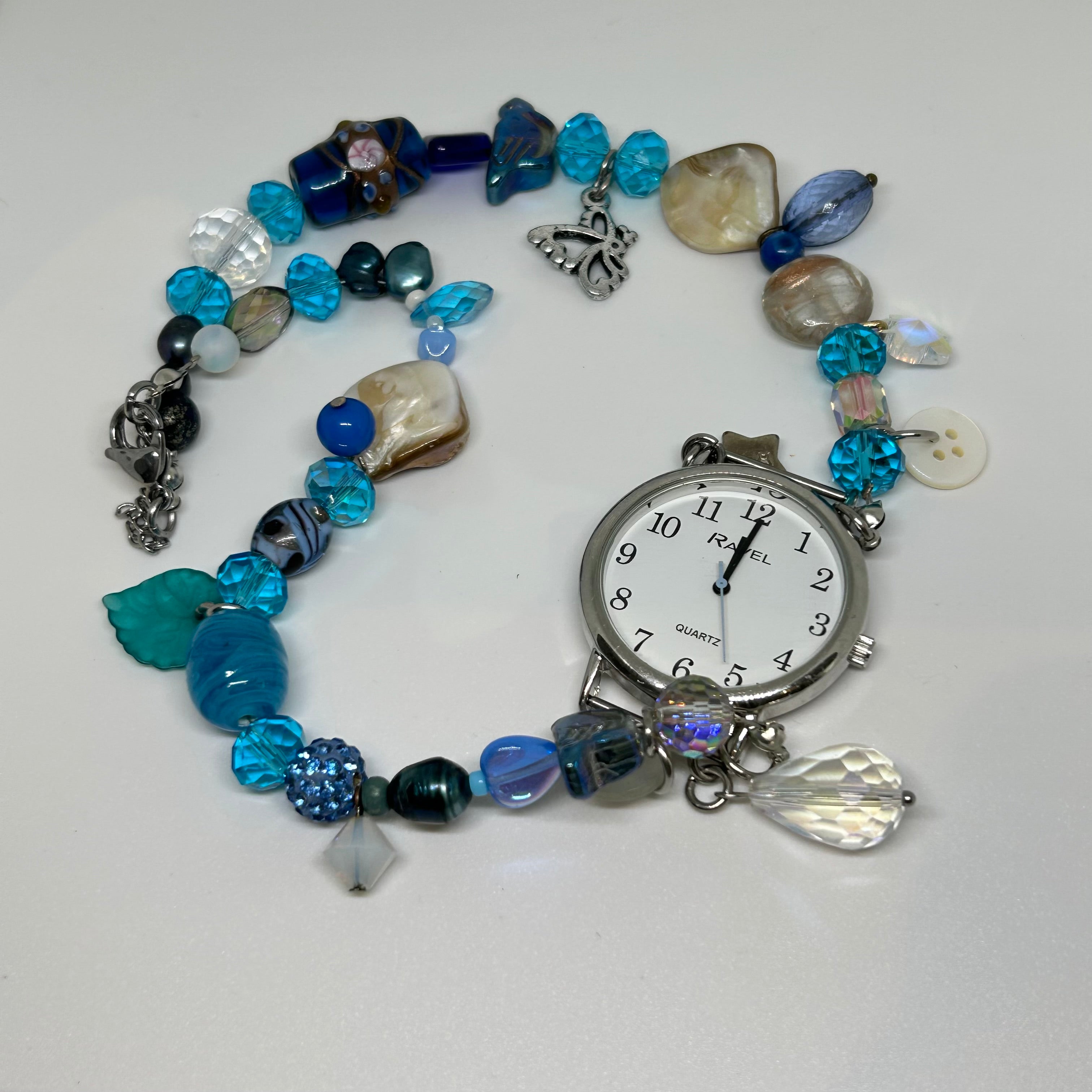 Blue charm watch ravel face necklace