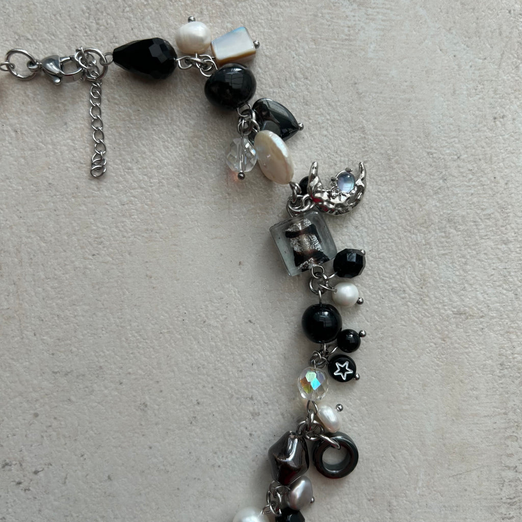 Polka dot b&w domino pendant necklace