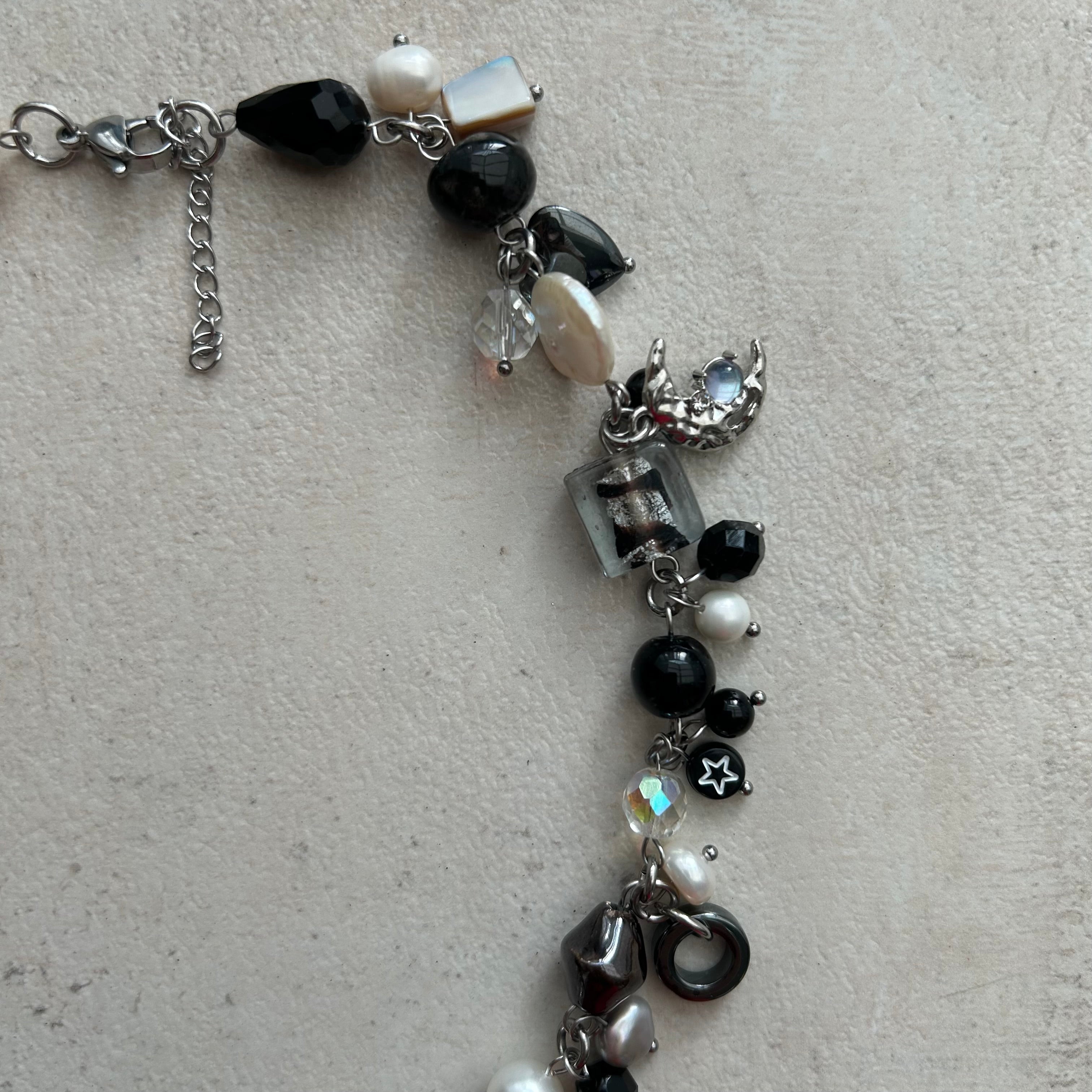 Polka dot b&w domino pendant necklace