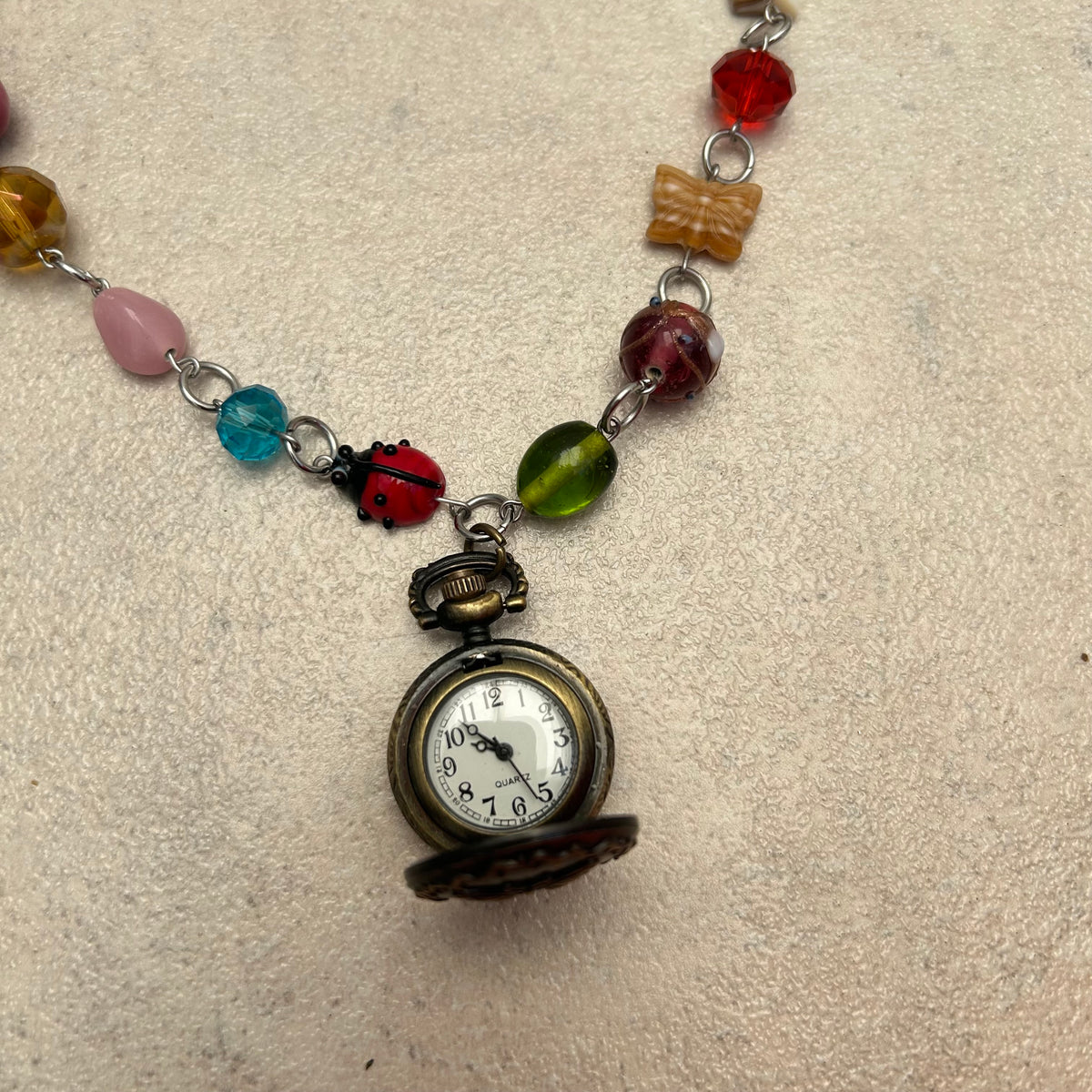 Glass beaded ladybug necklace