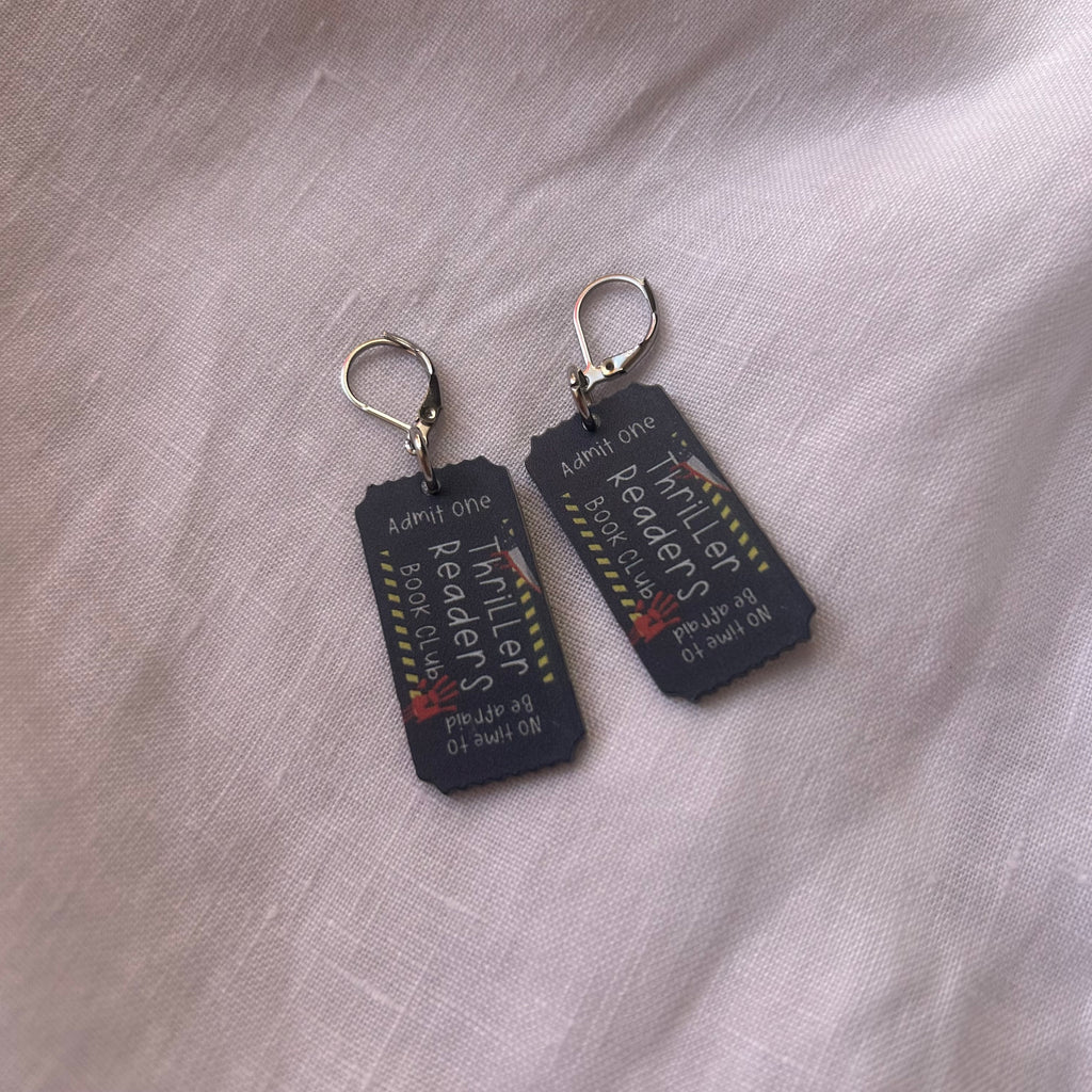 Thriller reader cinema ticket charm earrings