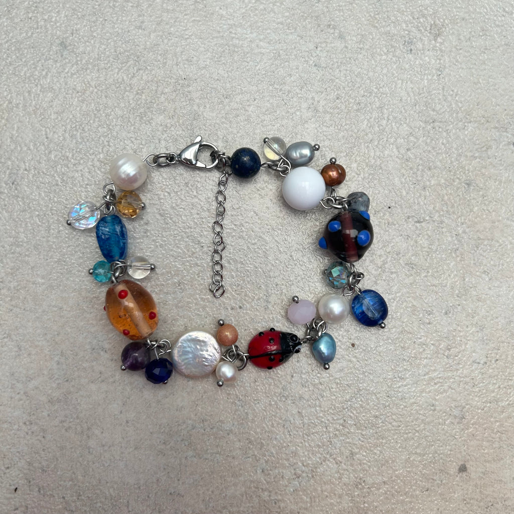 Ladybug brown and blue bracelet