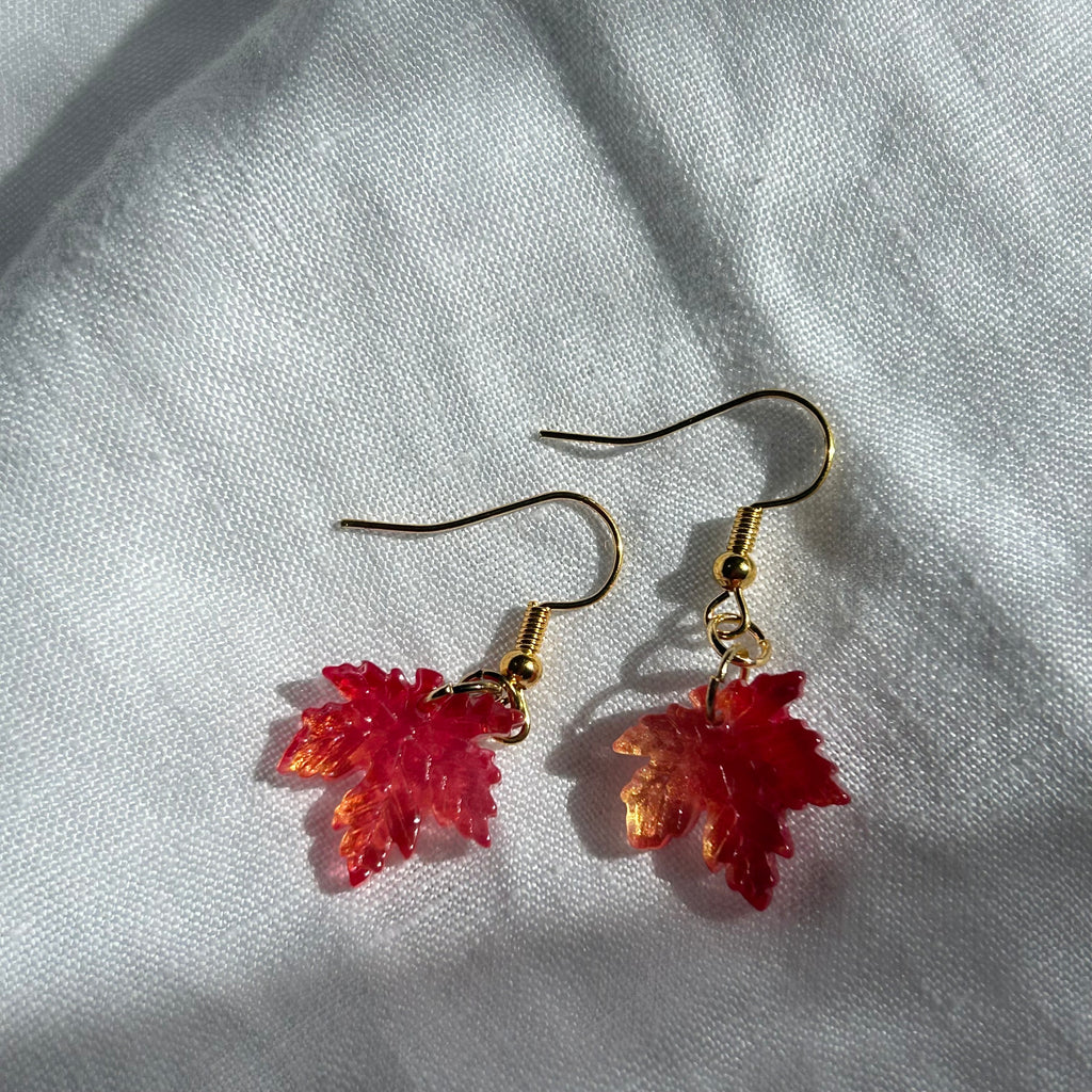 Red leaf earrings