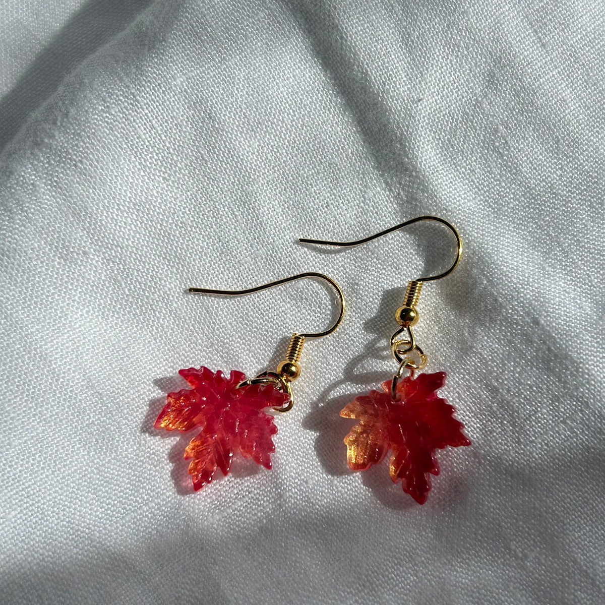 Red leaf earrings