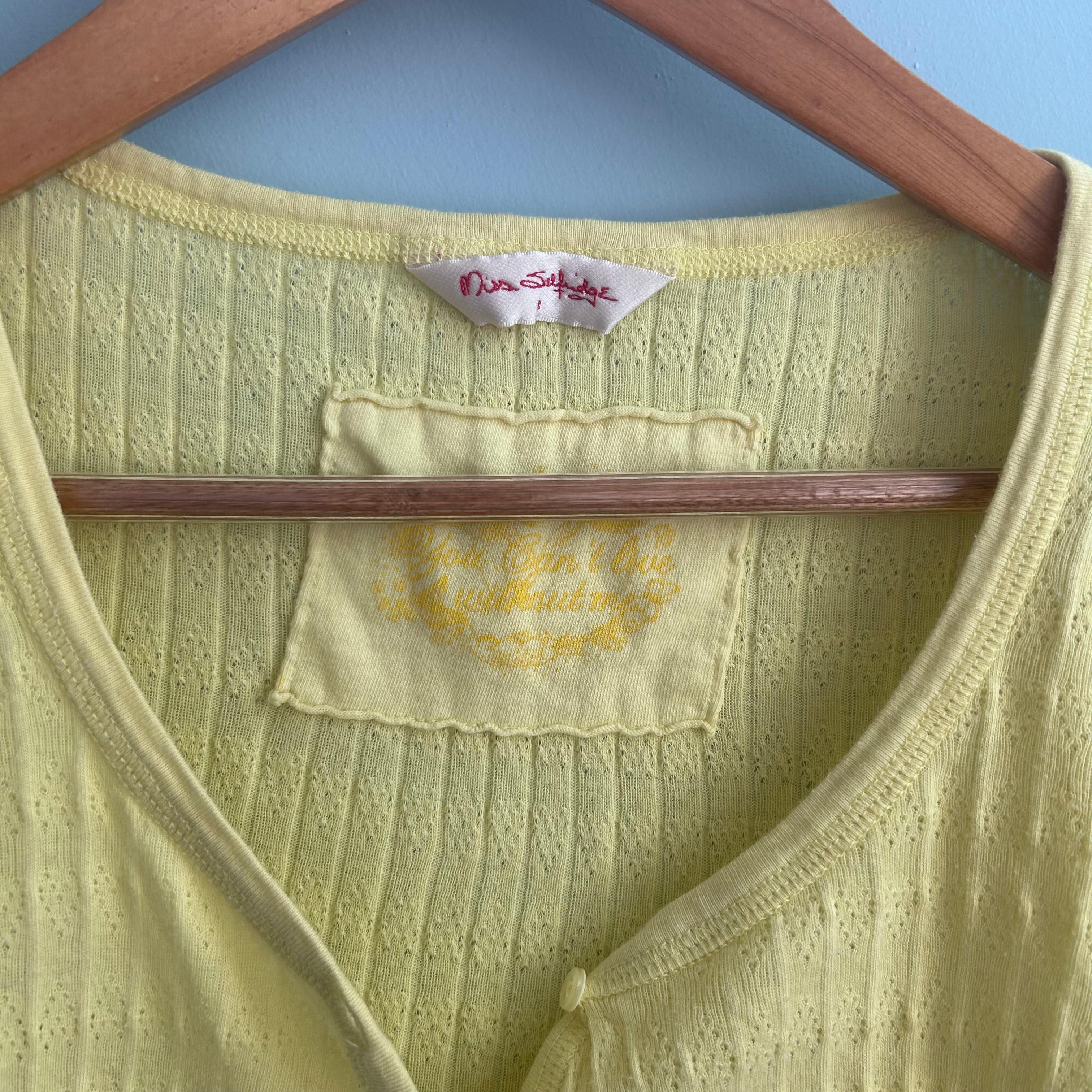Vintage Miss Selfridge butter yellow Henley style button down top