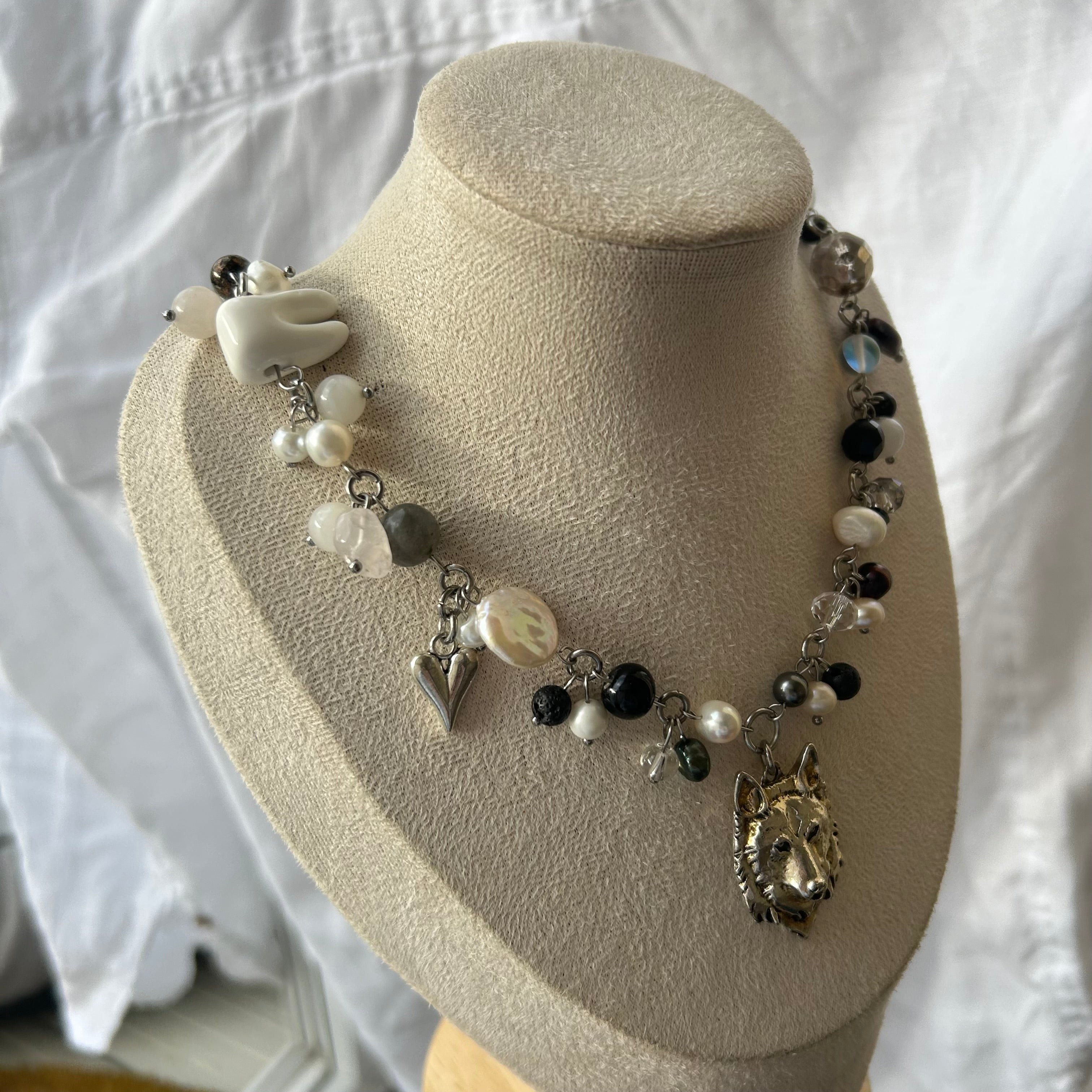Wolf face cluster necklace
