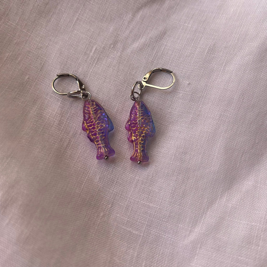 Purple blue fish earrings