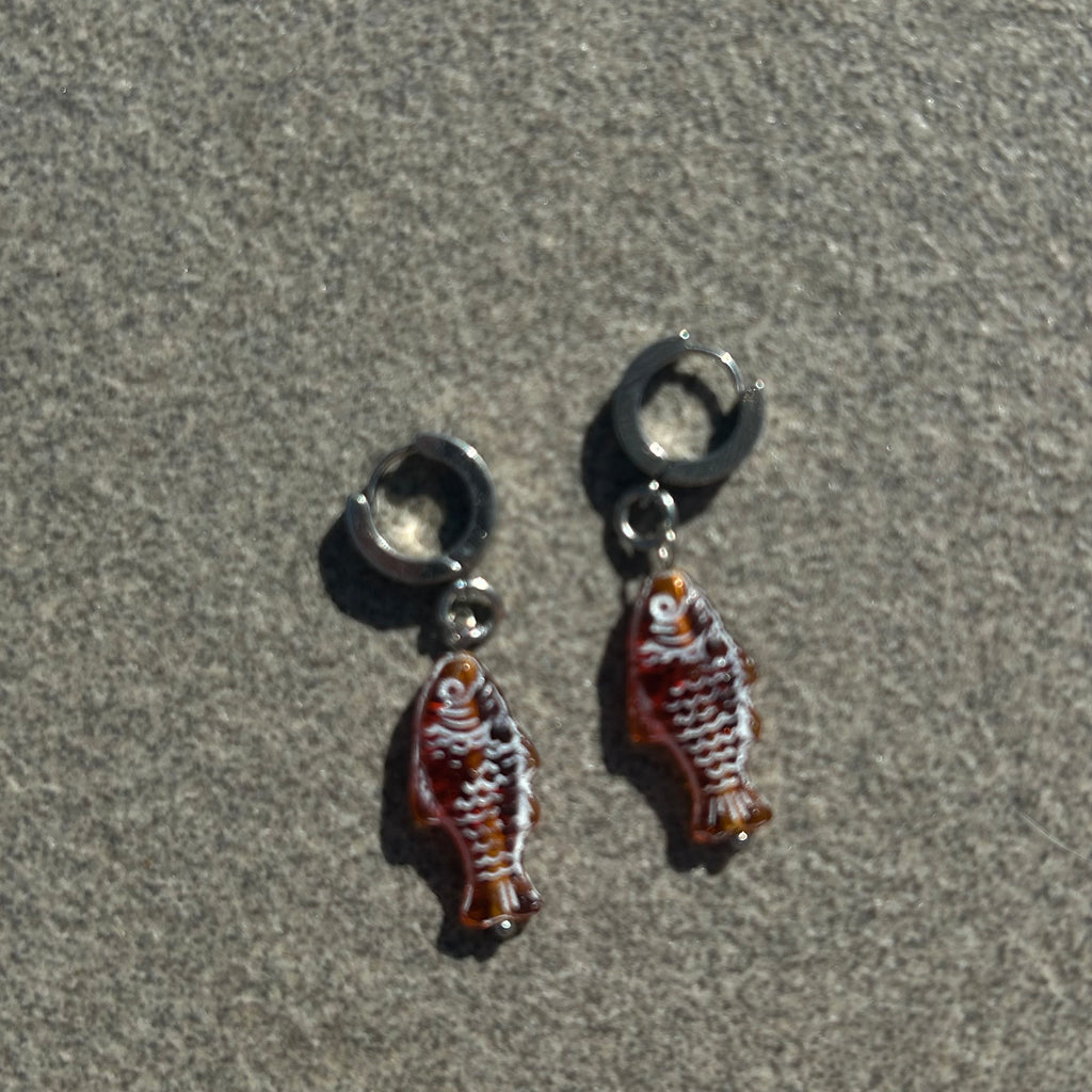 jelly brown fish earrings