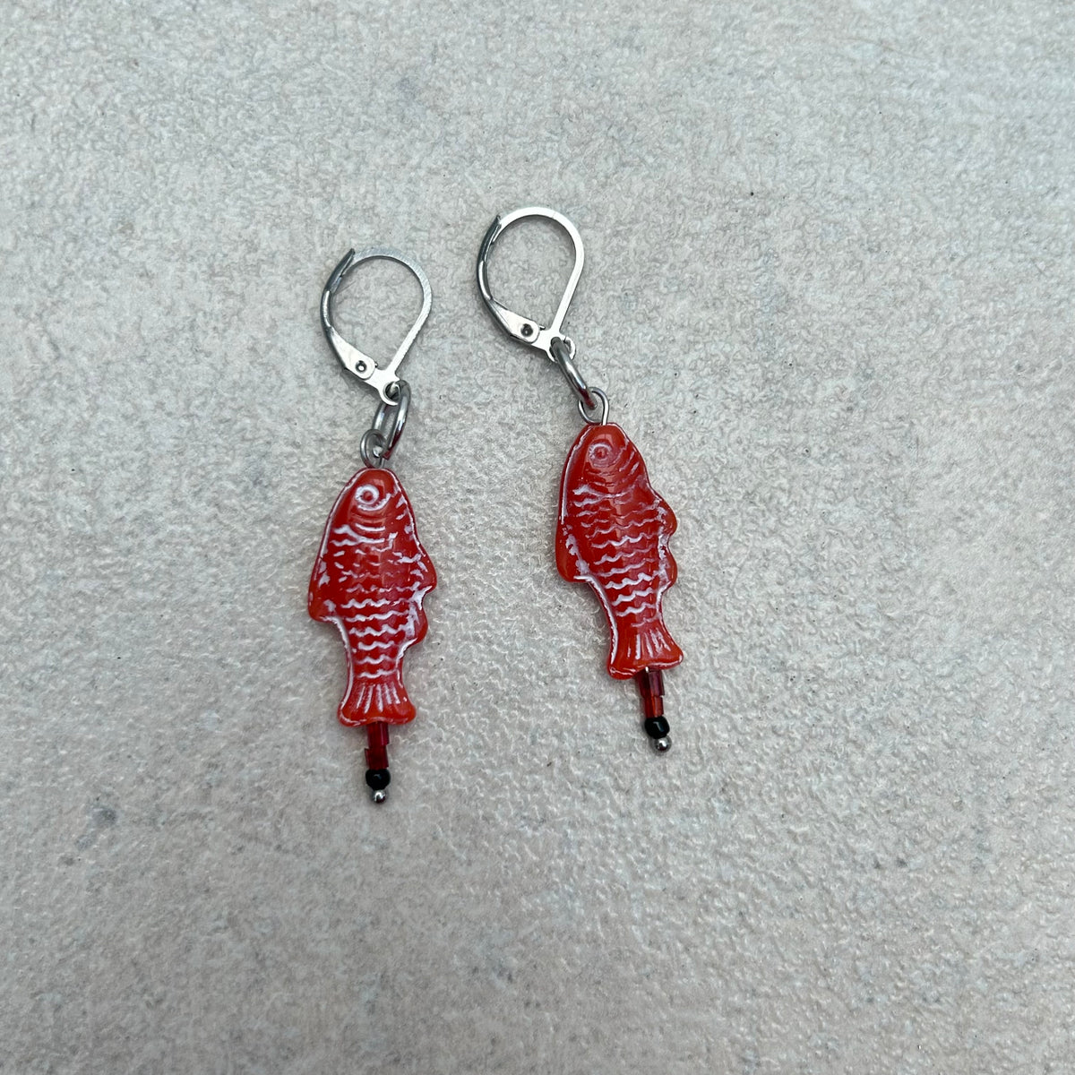 Glass Orange fish French earrings