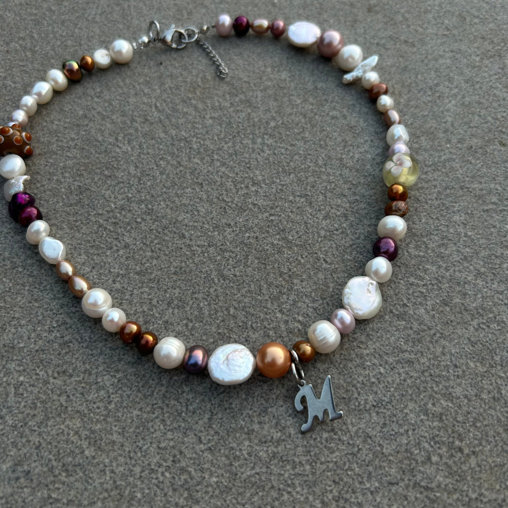 Initial M freshwater pearl necklace