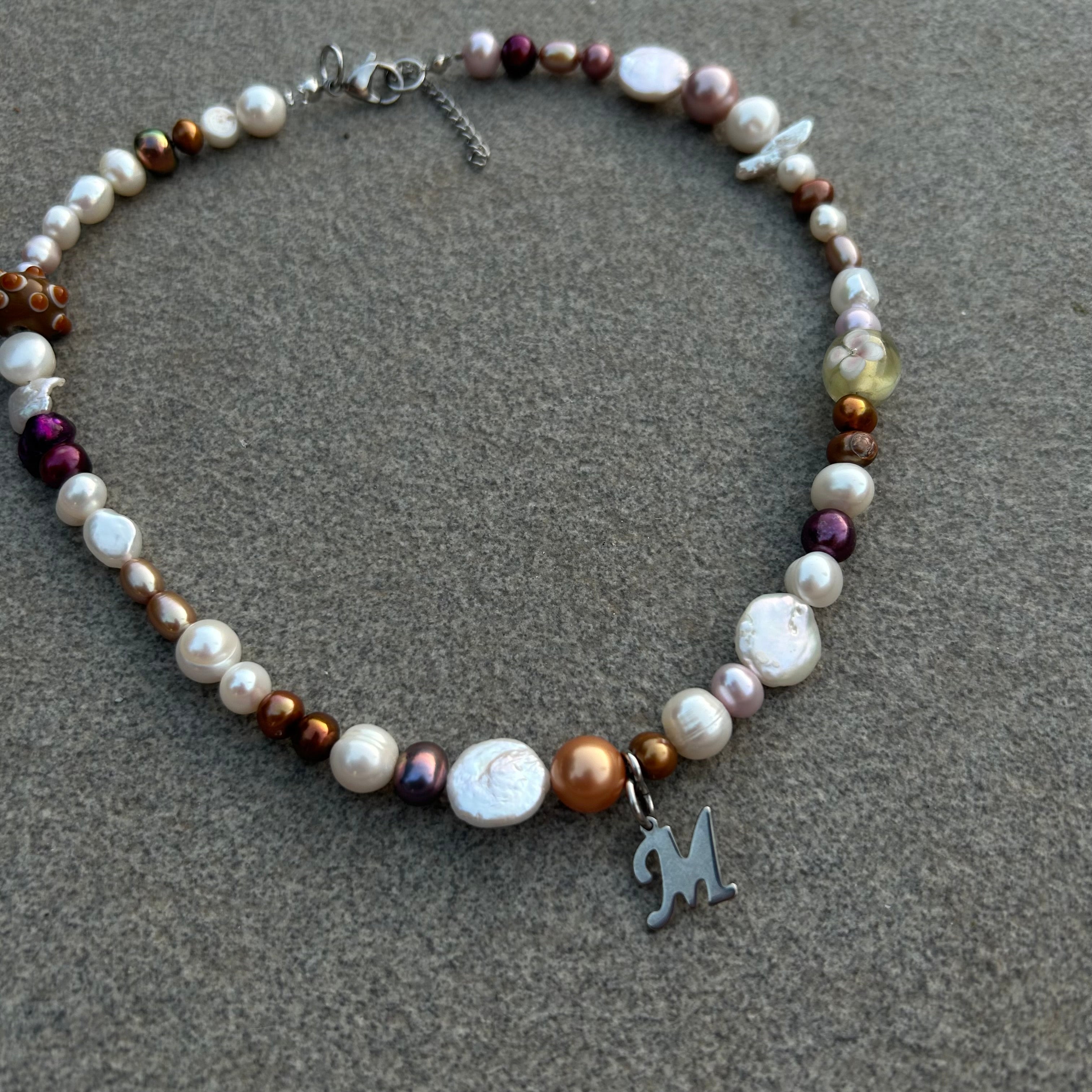 Initial M freshwater pearl necklace