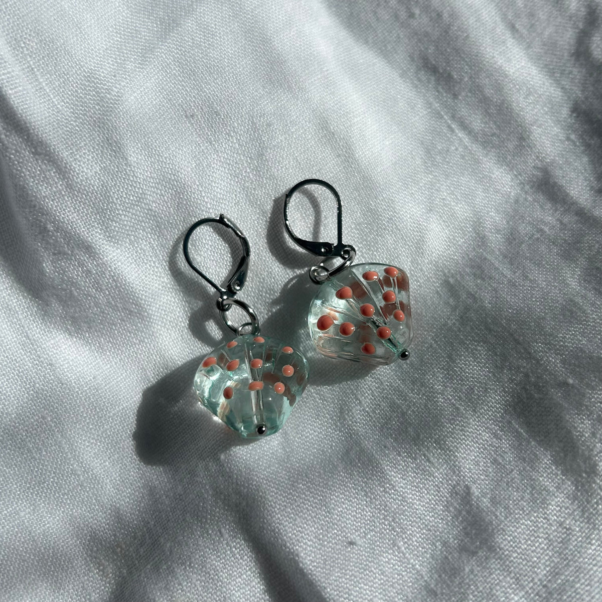Glass lampwork shell earrings
