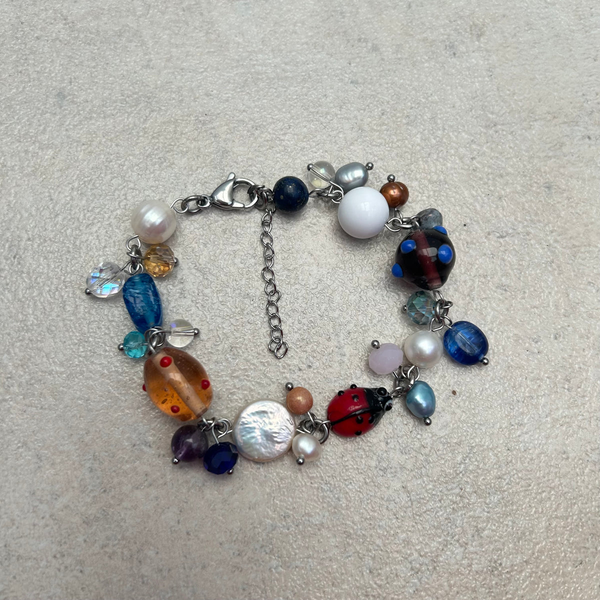 Ladybug brown and blue bracelet