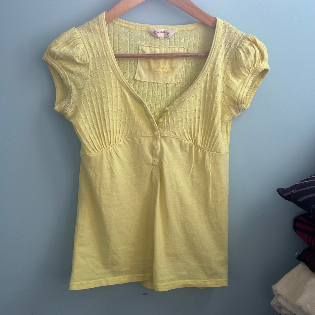 Vintage Miss Selfridge butter yellow Henley style button down top