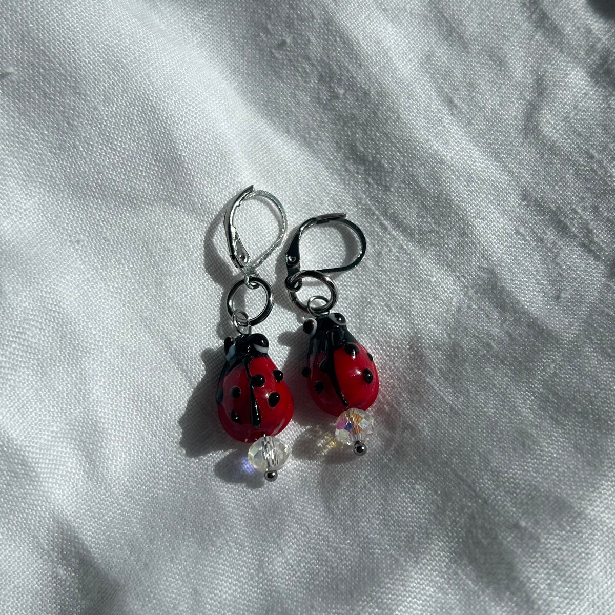 Glass lampwork ladybug earrings