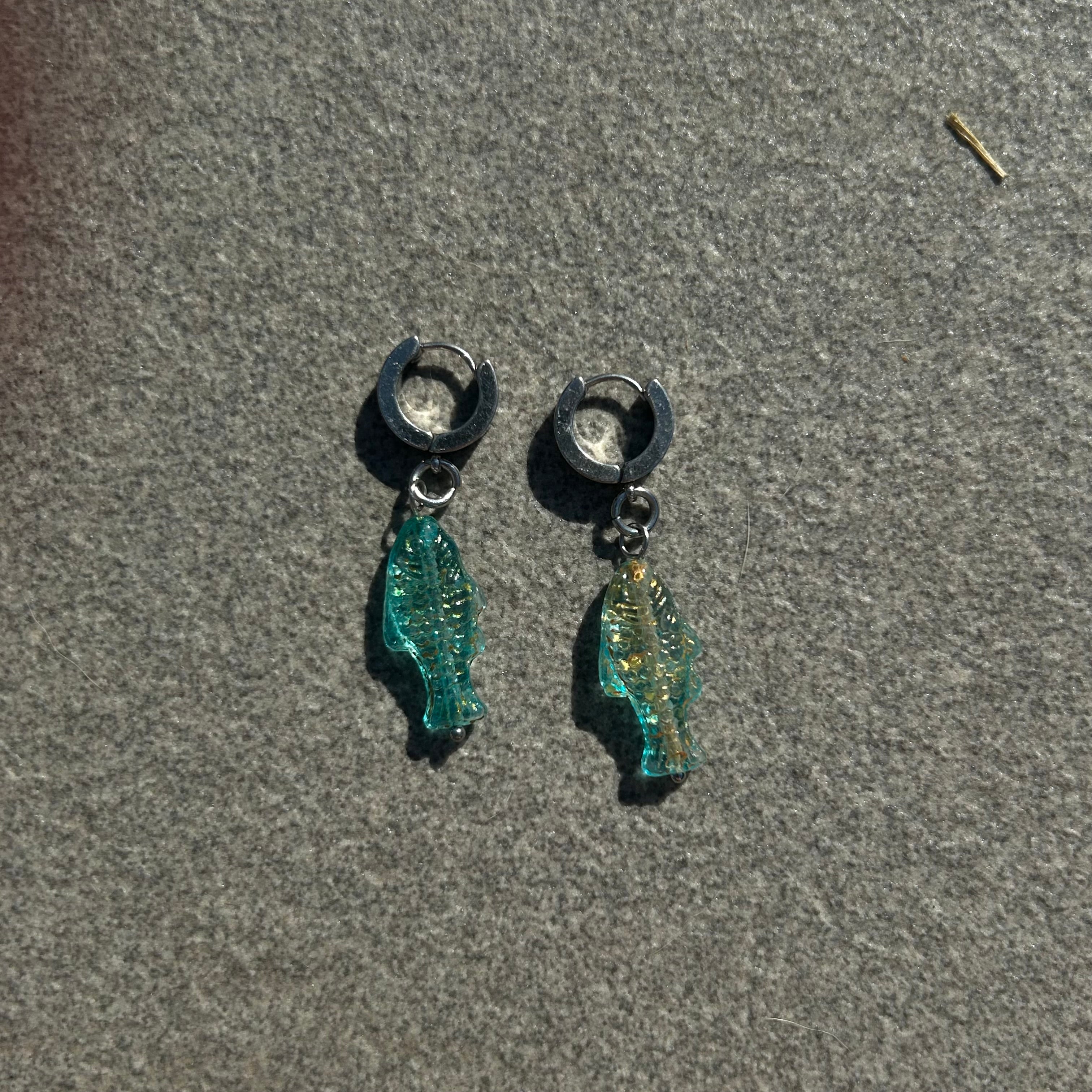 jelly teal fish earrings
