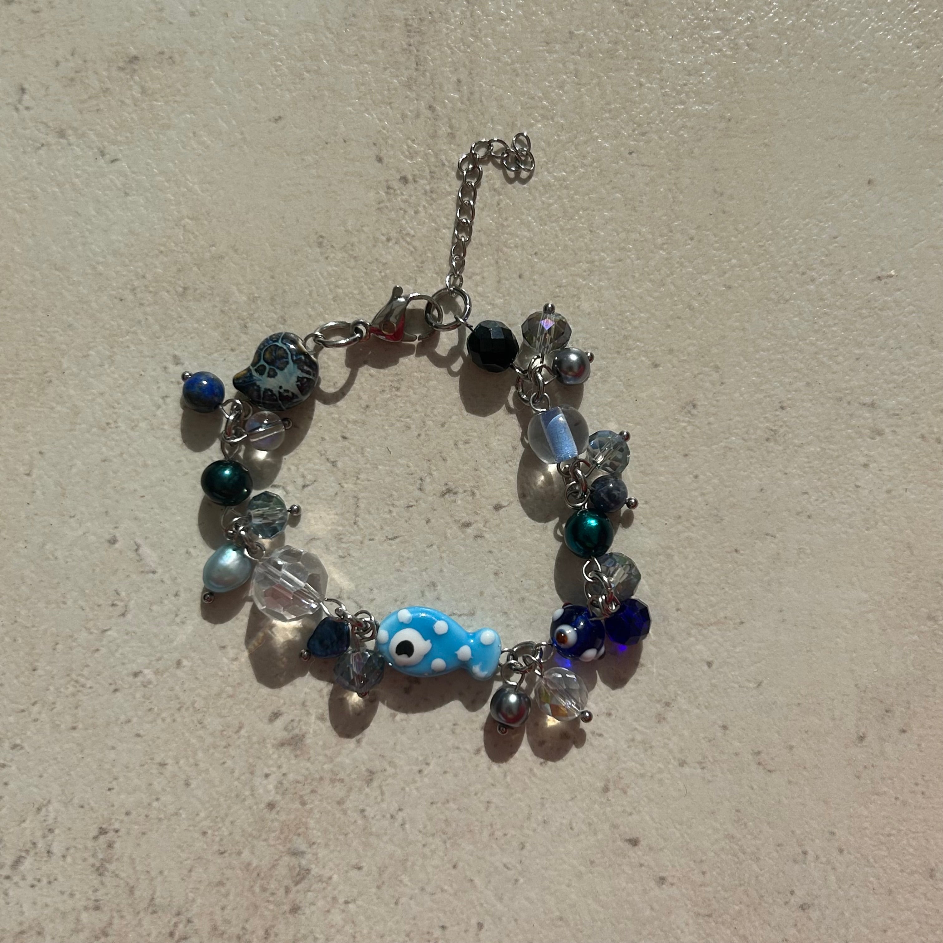 Blue ceramic polka dot fish bracelet