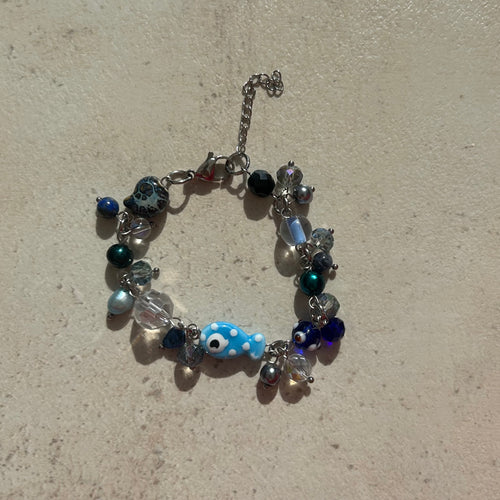 Blue ceramic polka dot fish bracelet