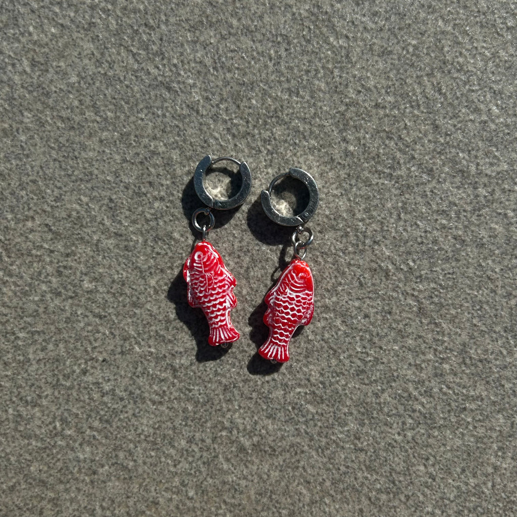 chalk red fish earrings