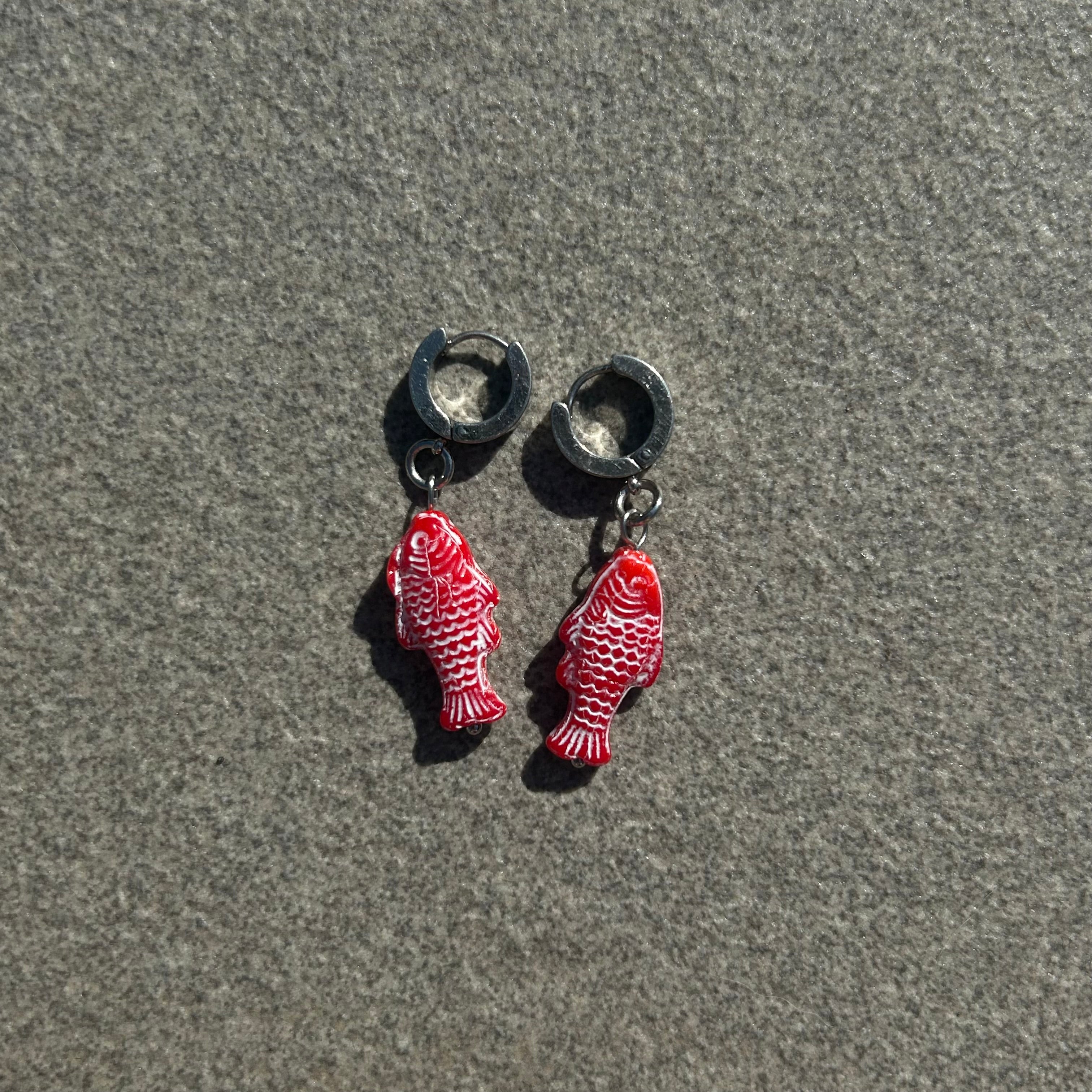 chalk red fish earrings