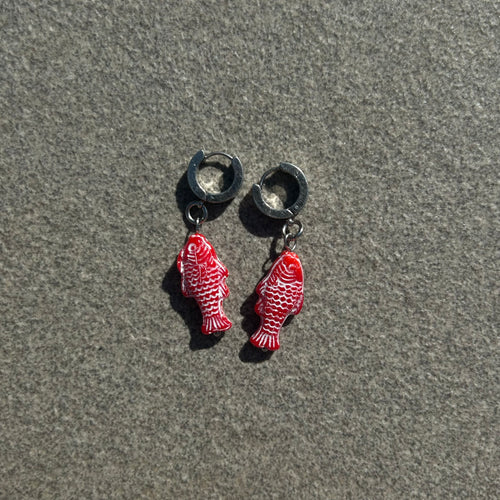 chalk red fish earrings