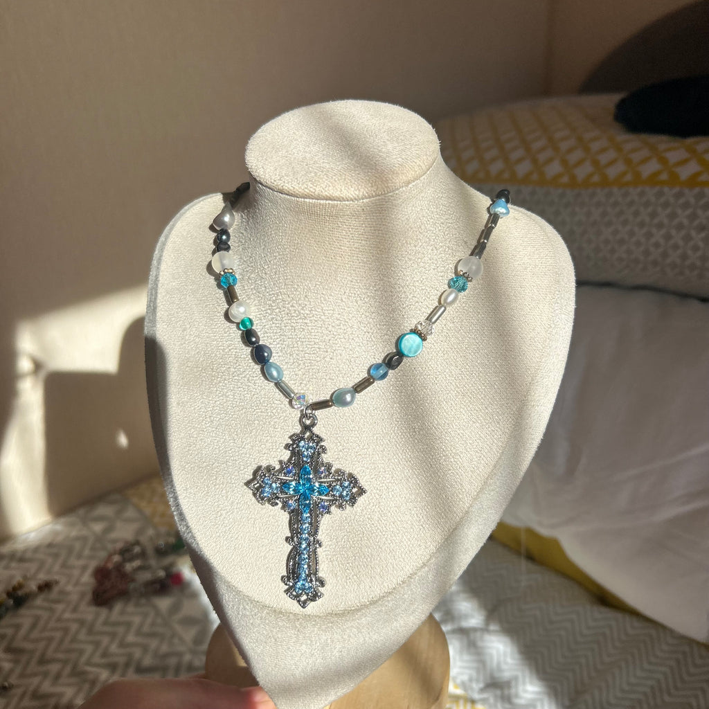 Blue cross necklace