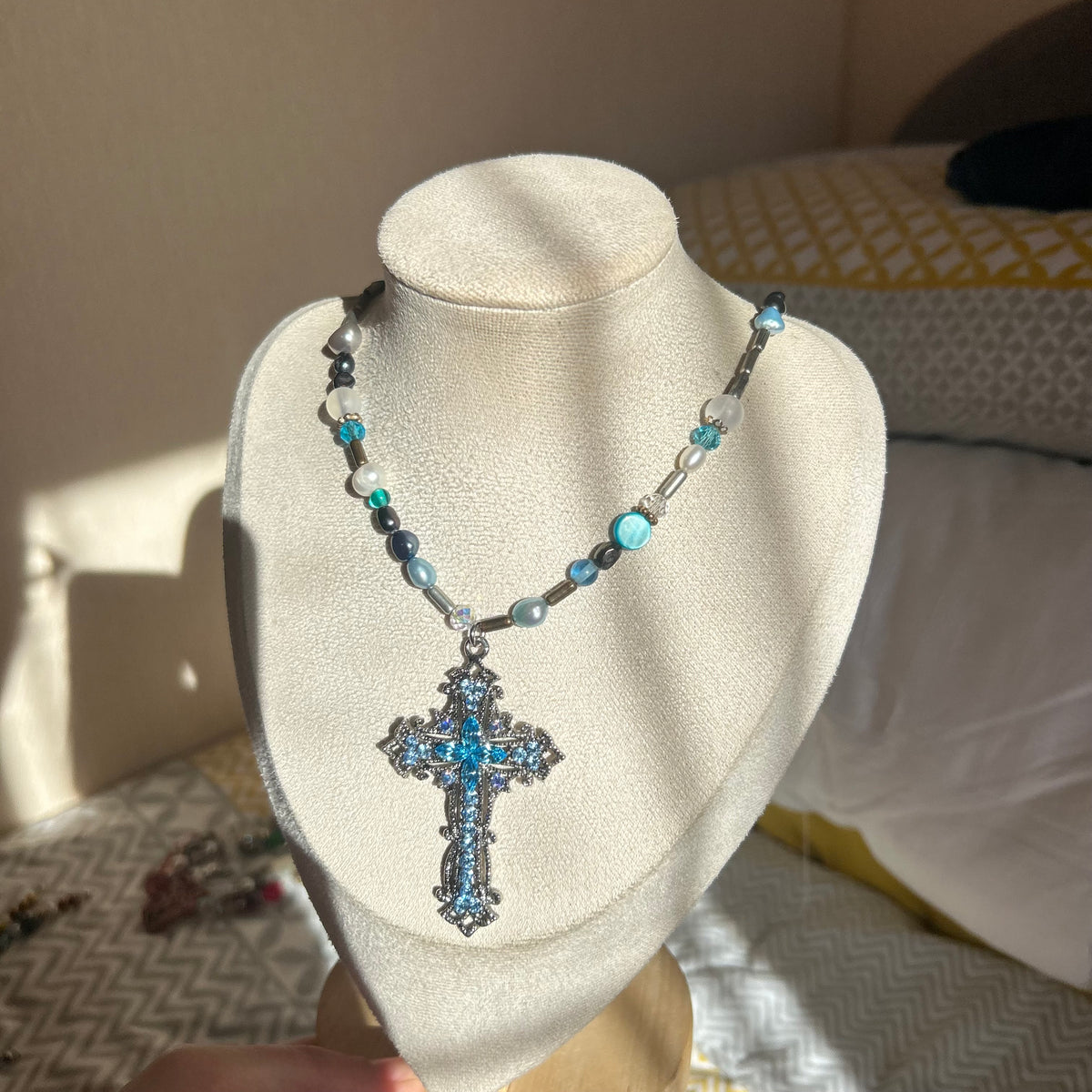 Blue cross necklace