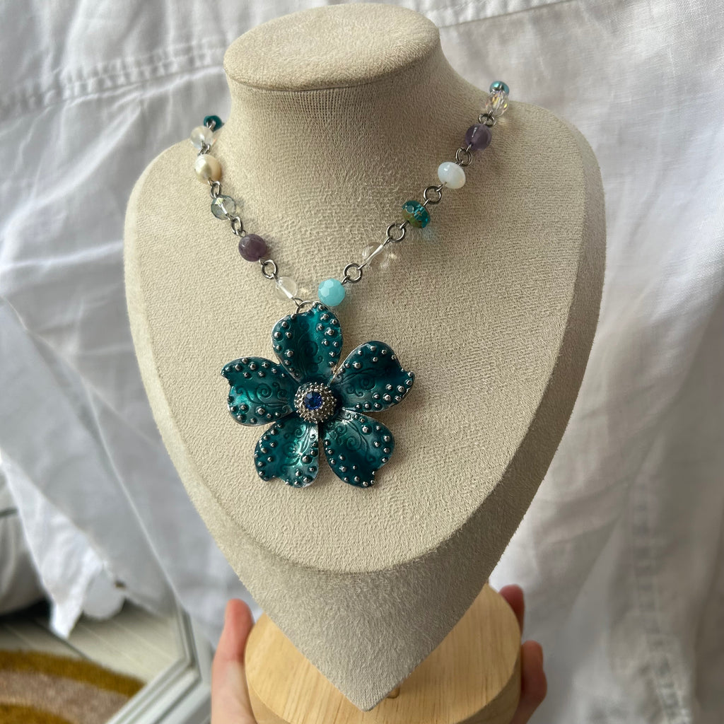 Blue flower necklace