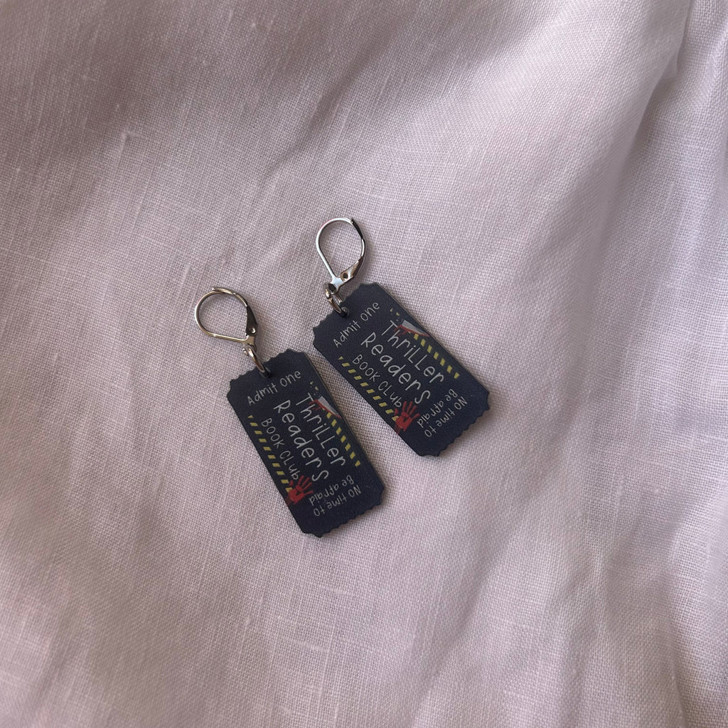 Thriller reader cinema ticket charm earrings