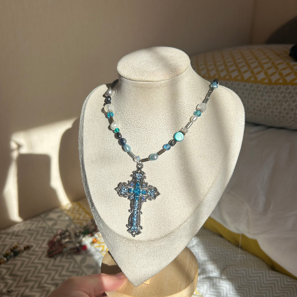 Blue cross necklace