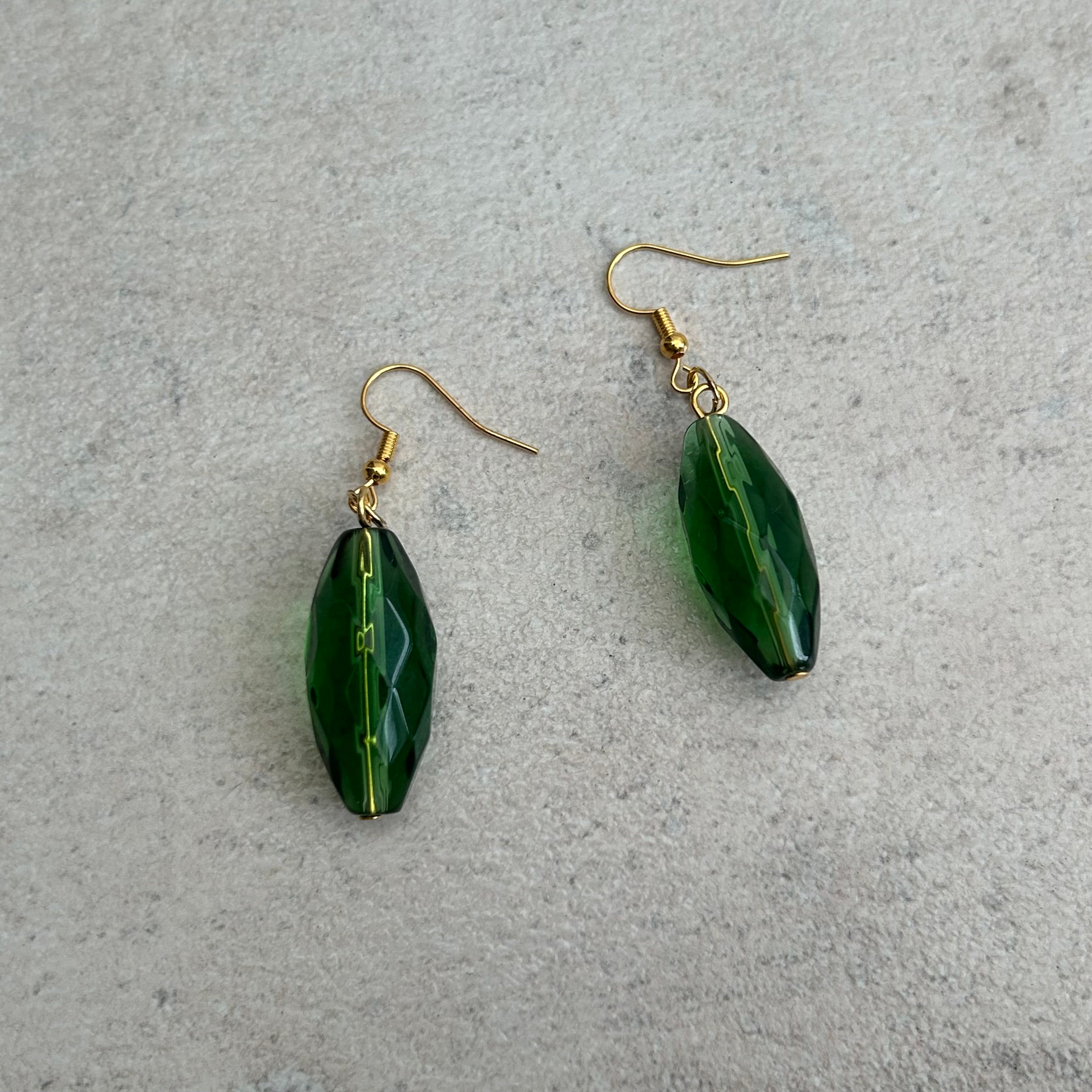 Glass green hook earrings