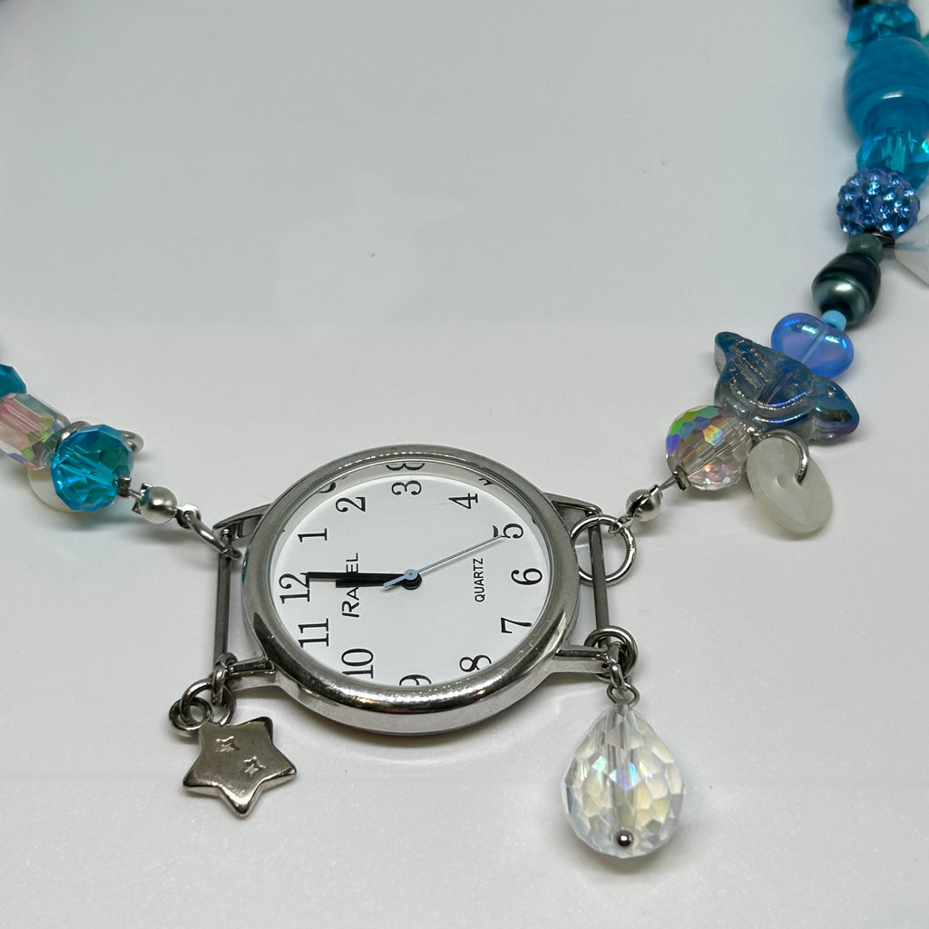 Blue charm watch ravel face necklace