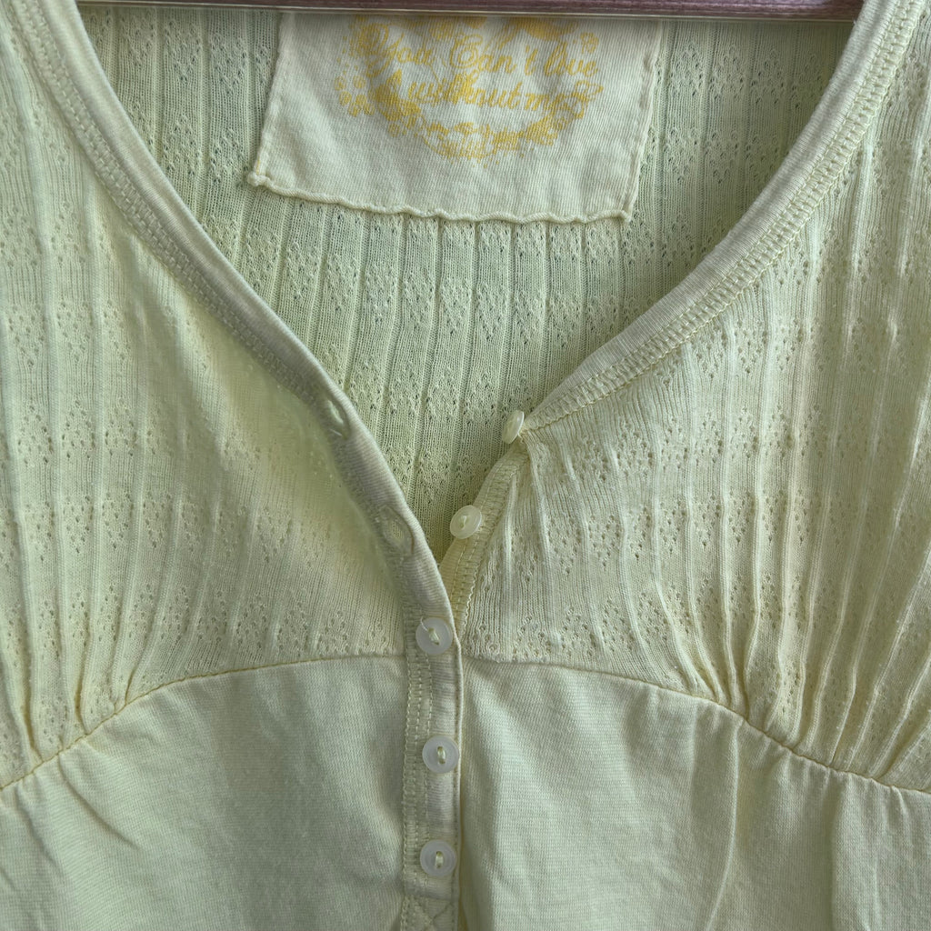 Vintage Miss Selfridge butter yellow Henley style button down top