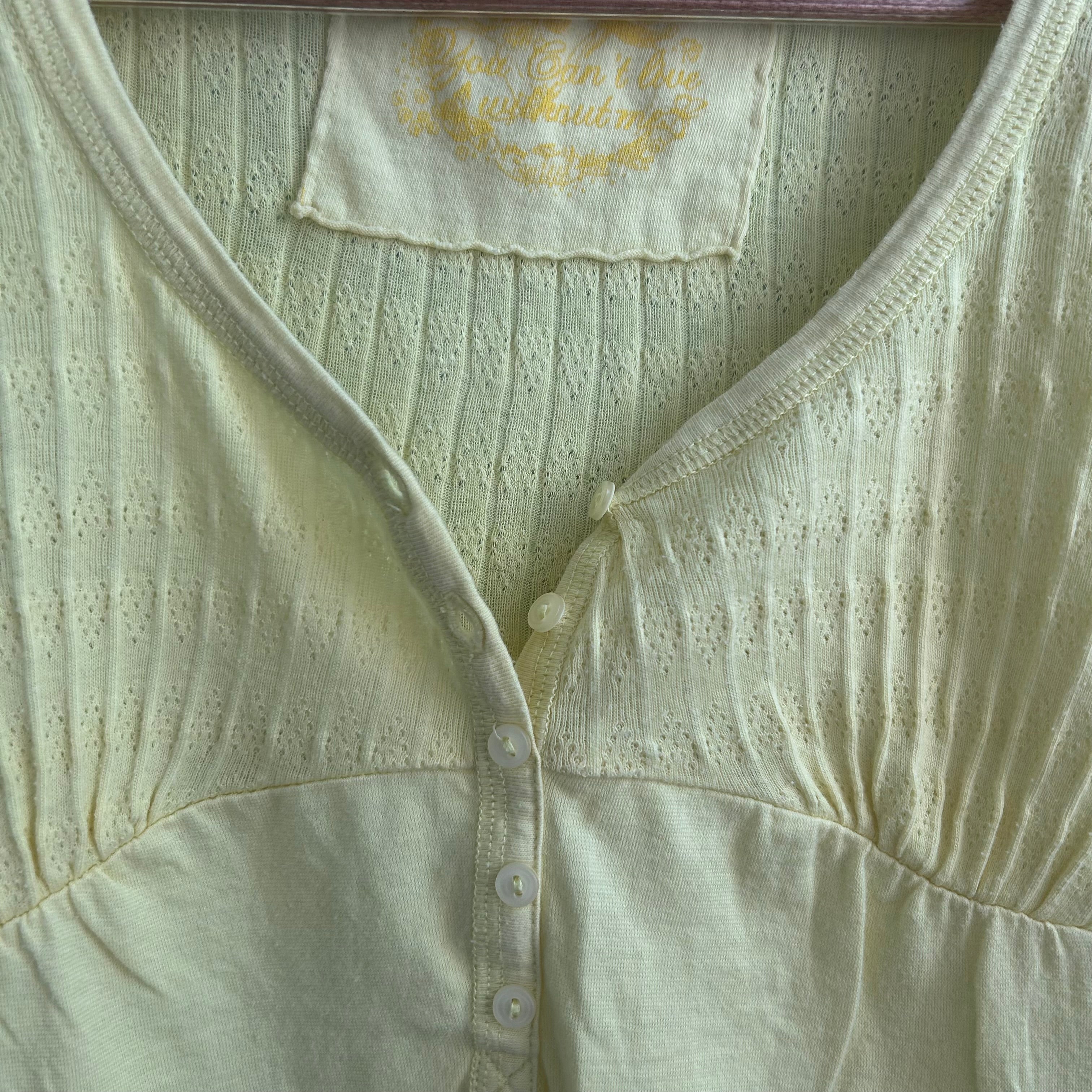 Vintage Miss Selfridge butter yellow Henley style button down top