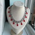Chainmail stainless steel red droplet necklace