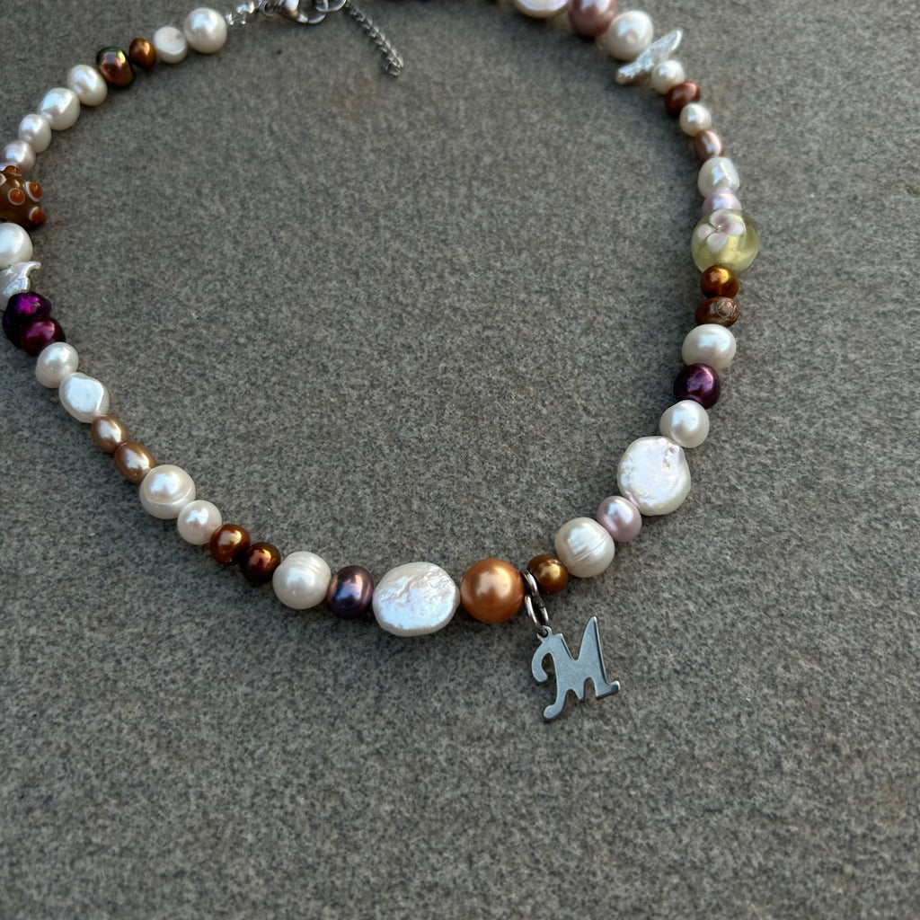Initial M freshwater pearl necklace