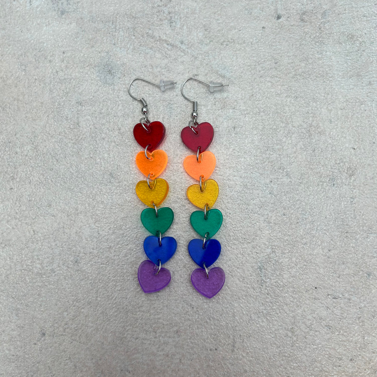 Rainbow coloured acrylic heart earrings
