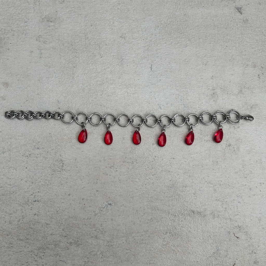 Red blood droplet stainless steel bracelet