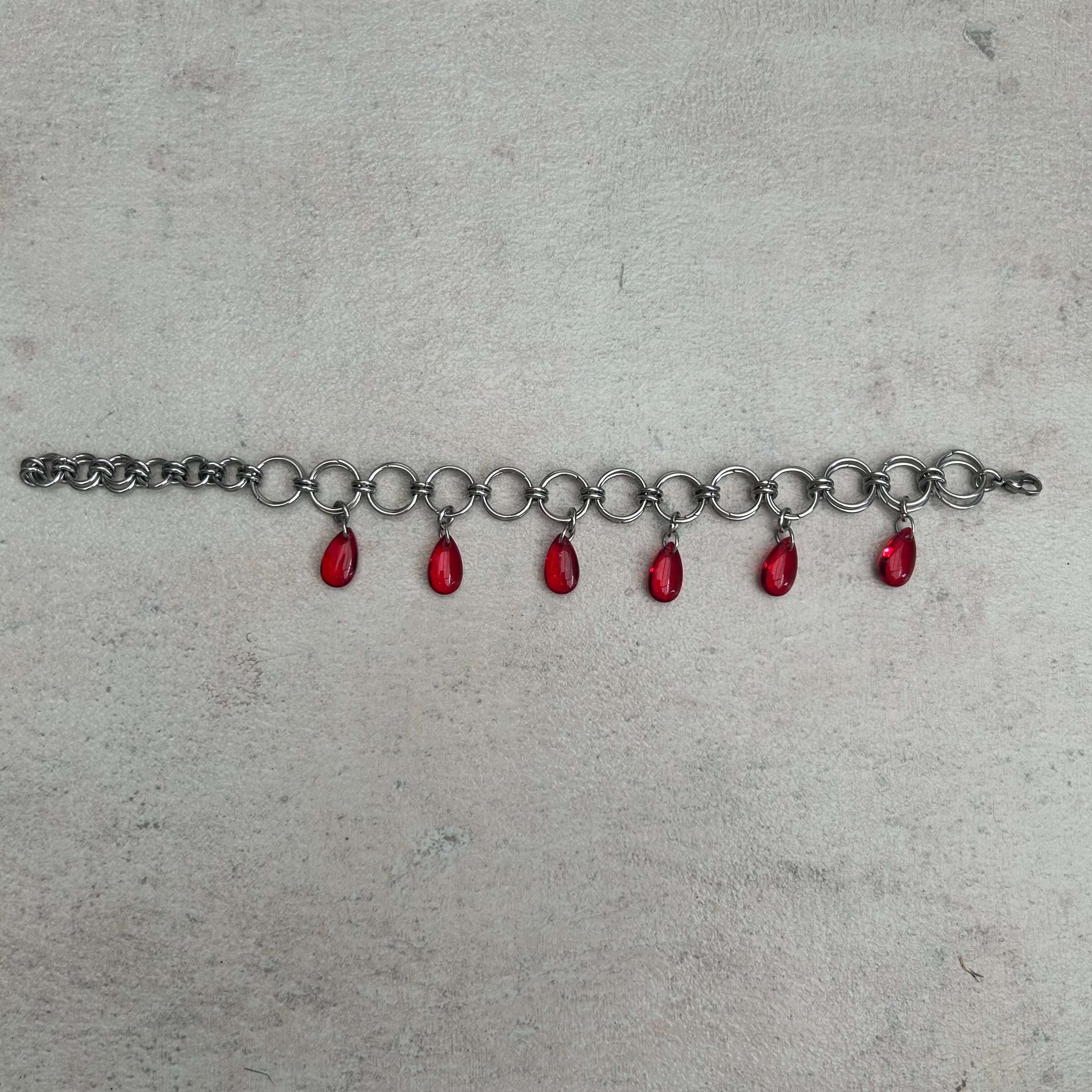 Red blood droplet stainless steel bracelet