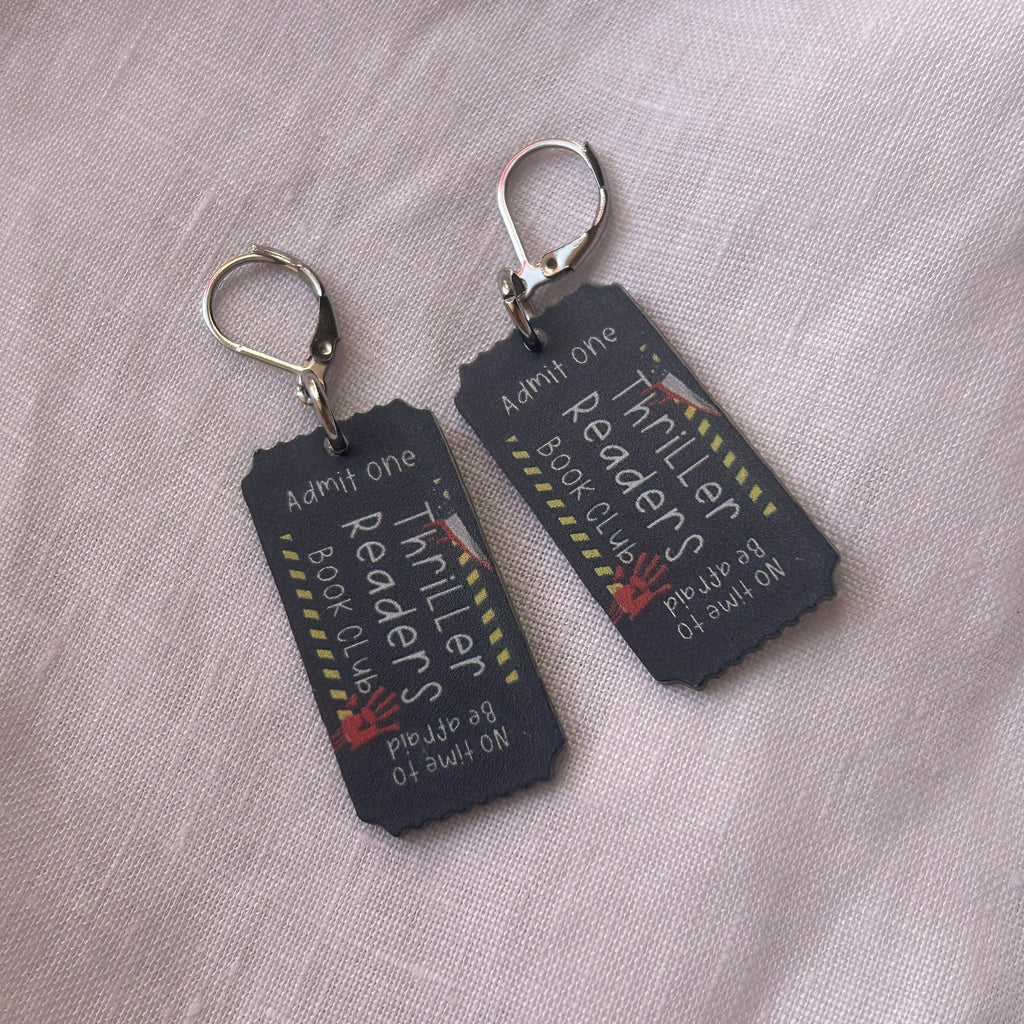 Thriller reader cinema ticket charm earrings