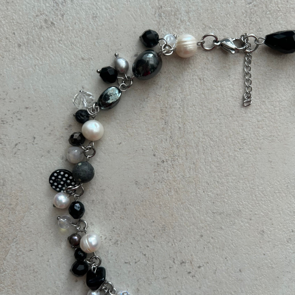 Polka dot b&w domino pendant necklace