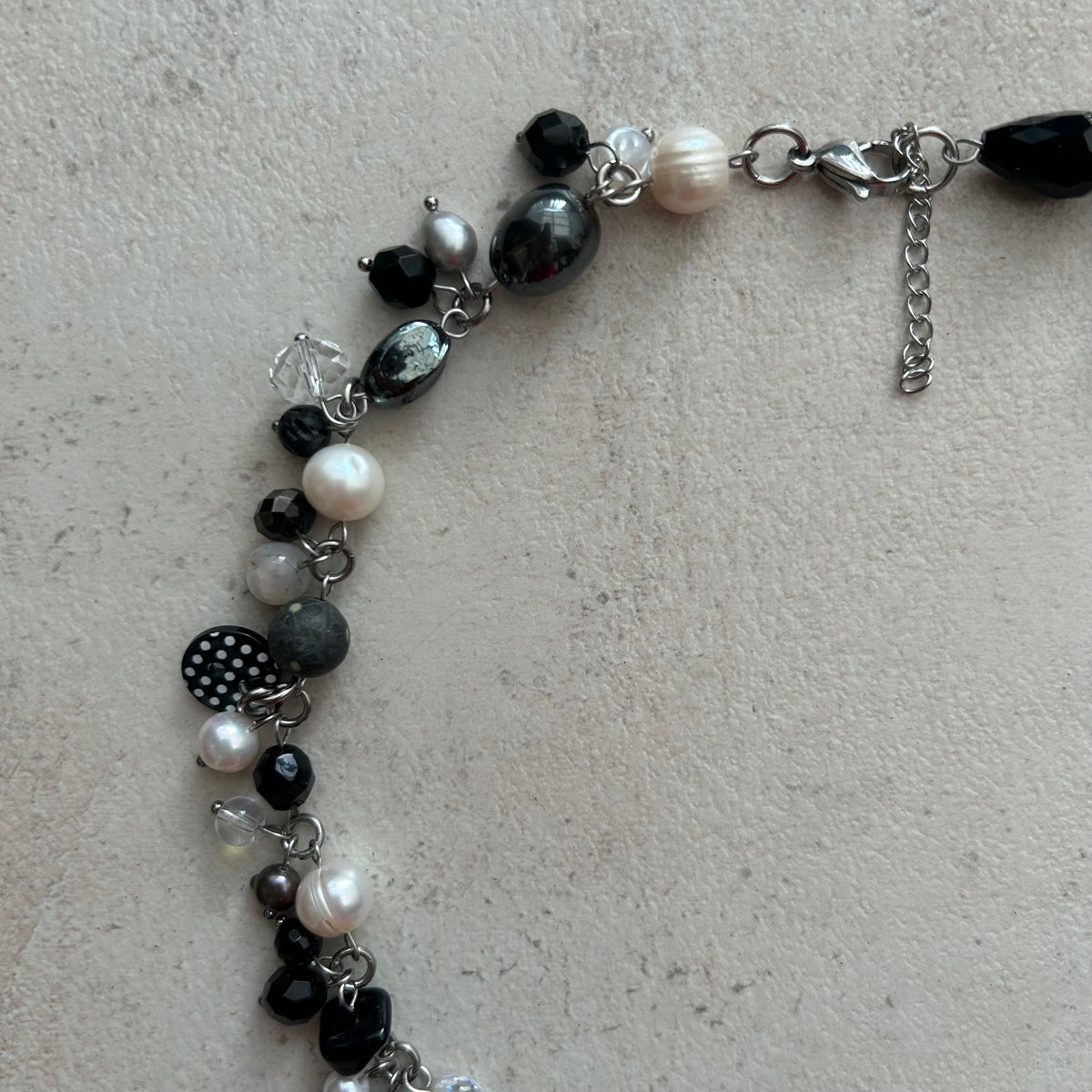 Polka dot b&w domino pendant necklace