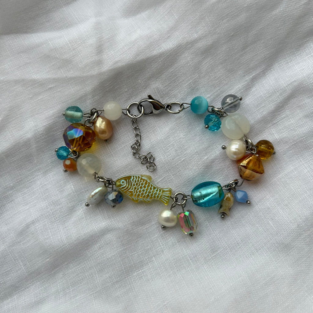 Salmon gold and blue bracelet