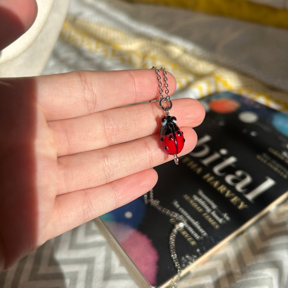 Ladybug glass pendant necklace