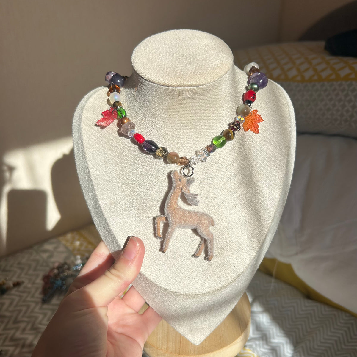 Fawn deer beaded necklace