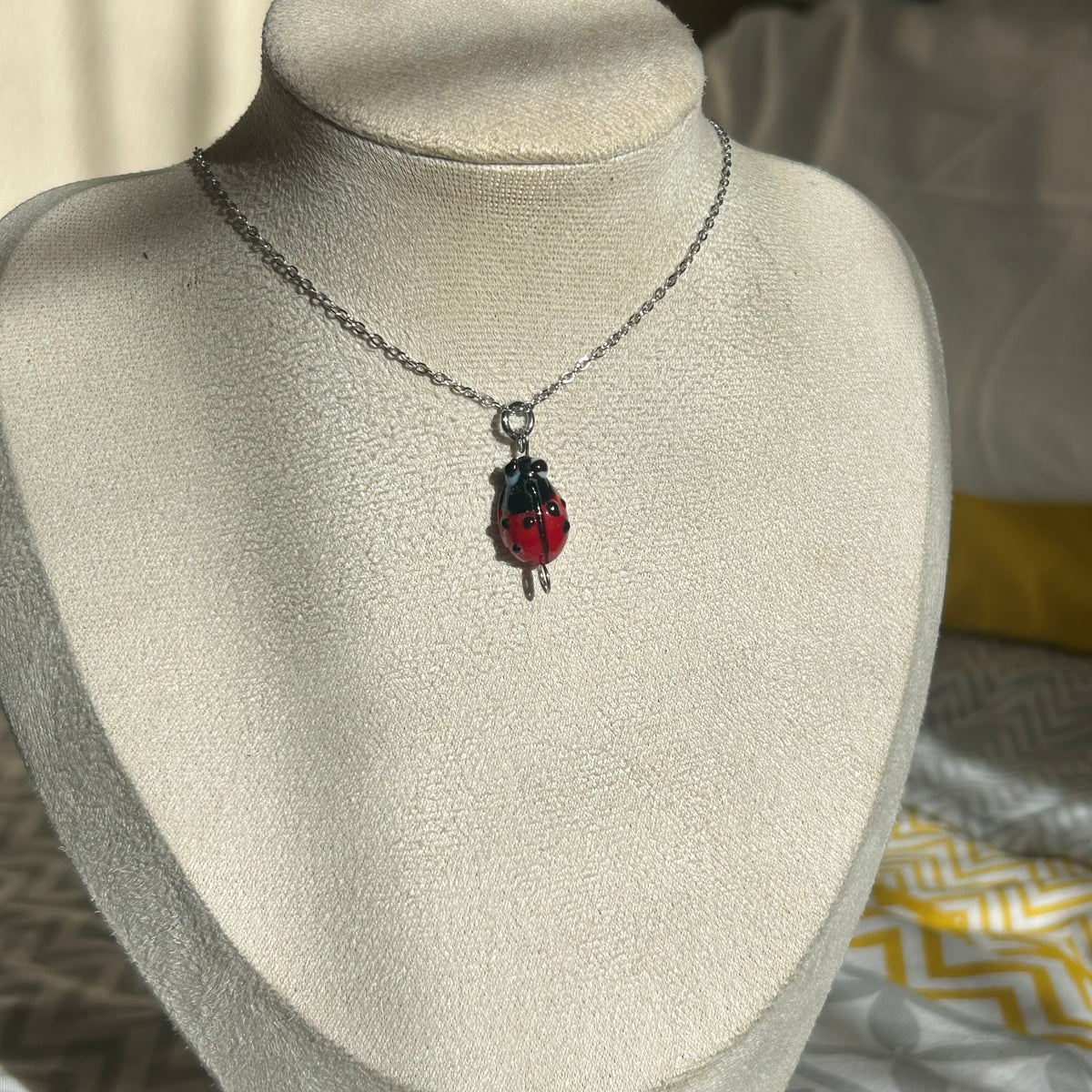 Ladybug glass pendant necklace